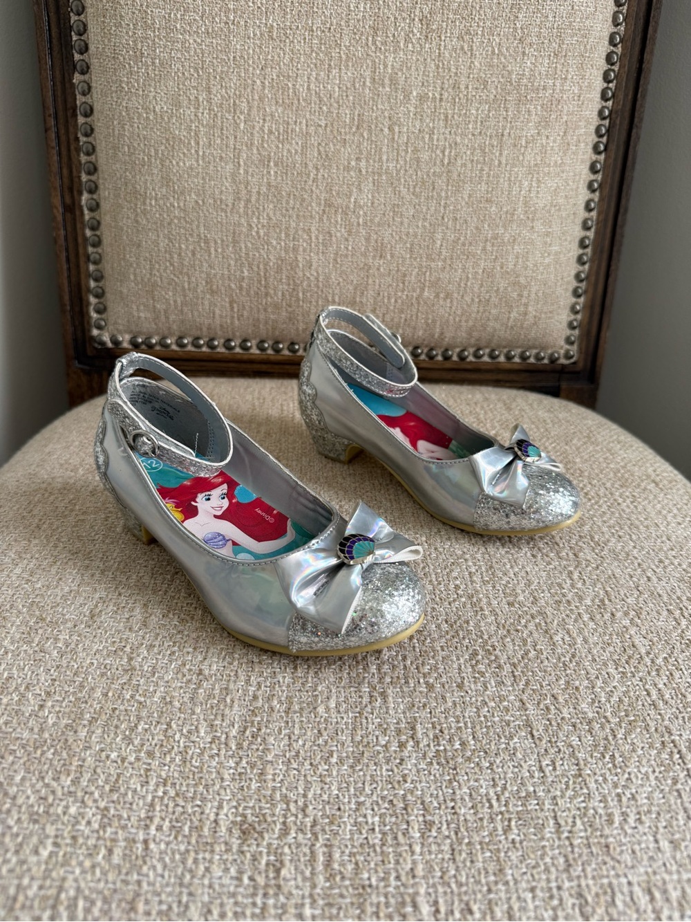 Disney Princess silver Glitter bow dress up shoes The Little Mermaid toddler 12 - Picture 3 of 4